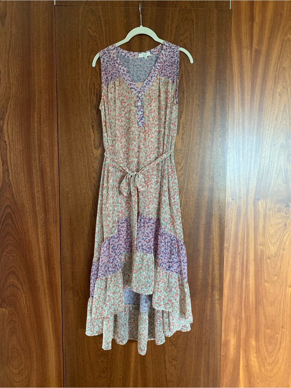 Easel Sleeveless Floral Tiered Midi Dress in Pink and Lavender